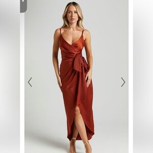 Showpo Rust Satin Midi Dress